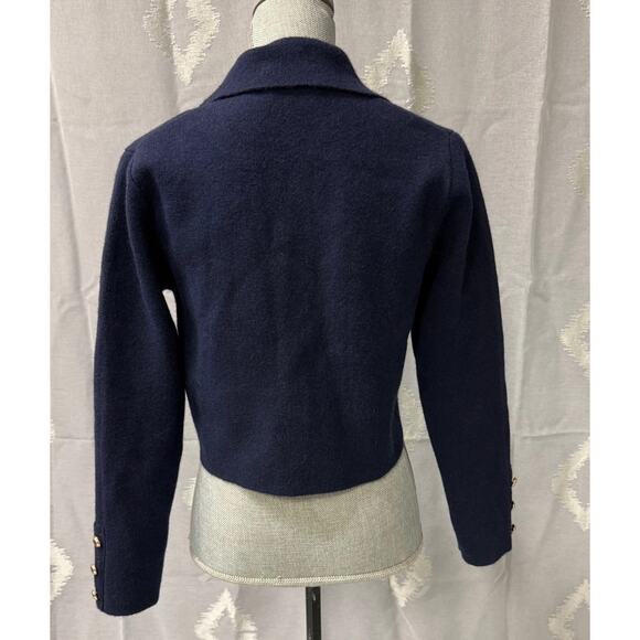 Zara Cropped Double Breasted Navy Wool Blend Blazer Jacket Utility Medium NWT - Picture 2 of 10